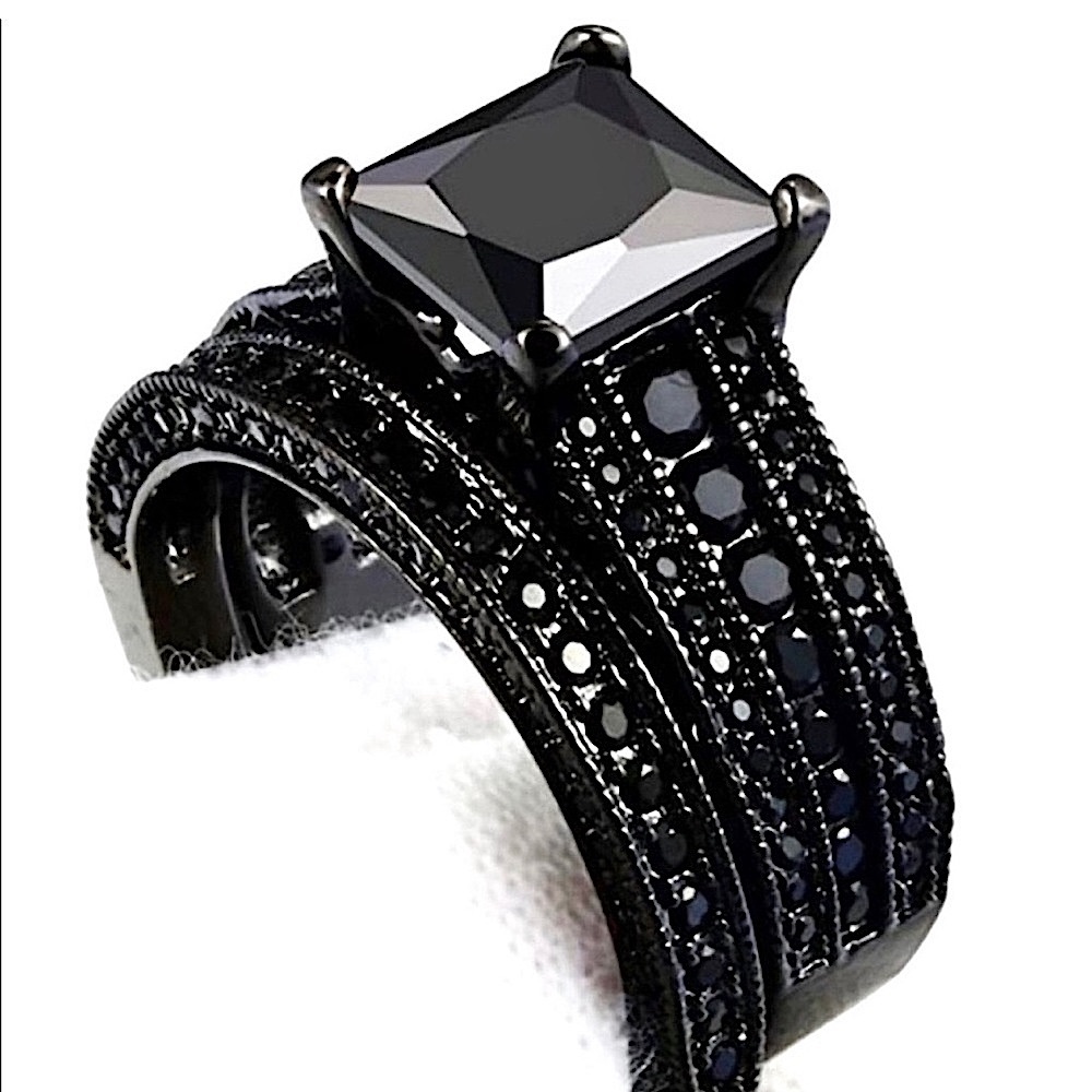 Obsidian and Black Sapphire Simulated Double Ring